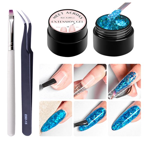 meet across glitter quick extension gel holographic acrylic poly uv gel finger building clear soak off uv nail art, Red;pink